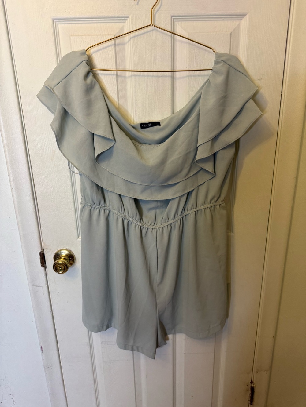 Shein Curve Mint Green Romper W/ Off The Shoulder Ruffles Sleeves Size 3XL